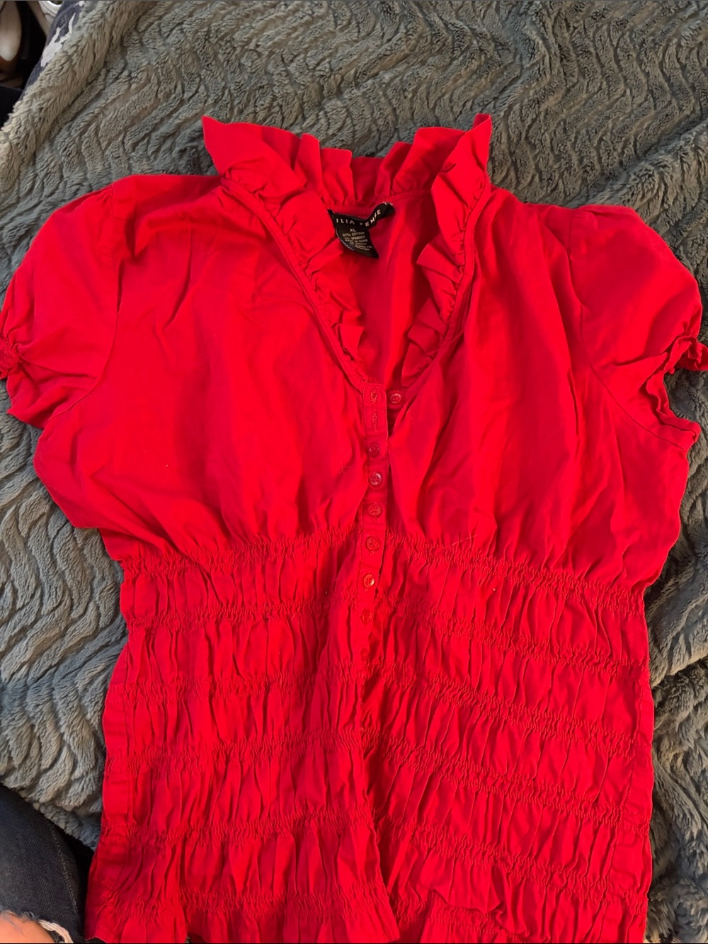Antilia Femme Bright Red Ruffled Button-Front Blouse